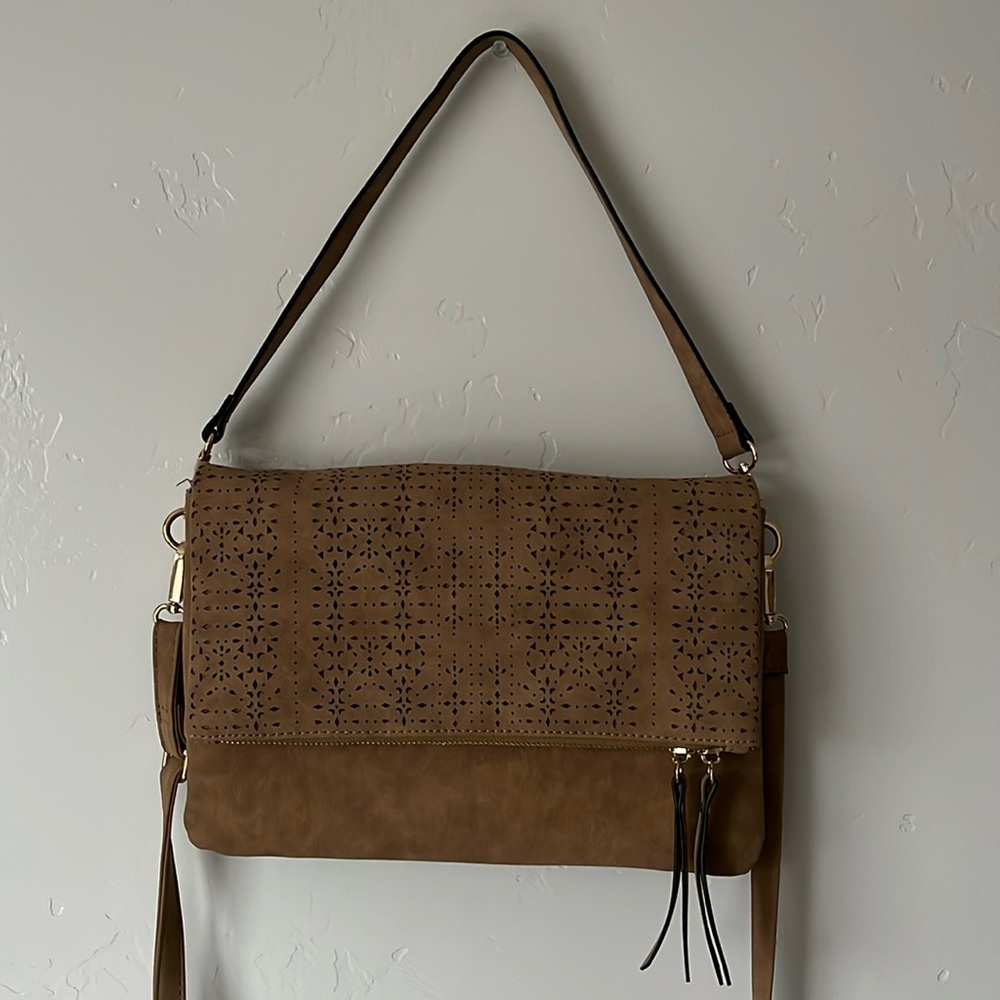 NWOT Tan Laser Cut Bag